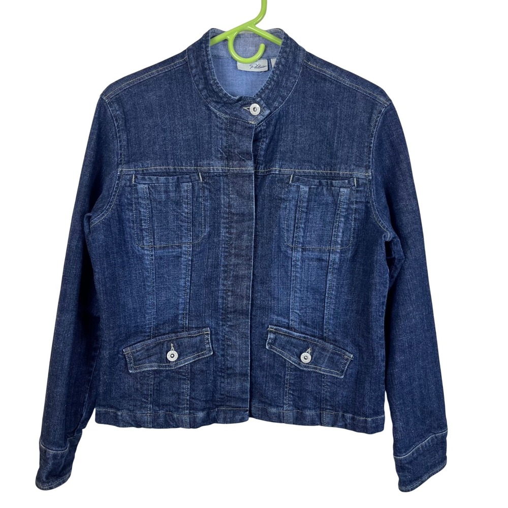Chico's Denim Jacket Dark Wash Button Front Collared Size 1‎ | US 10 (O673)